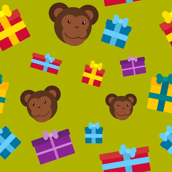 Seamless mönster av apor och gåvor — Stock vektor