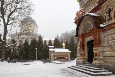 Peter ve Paul Katedrali ve Şapel-Şehir Parkı Gomel, Belarus Paskevich Türbesi giden köprü. Kış