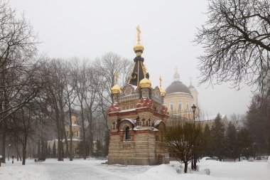 Peter ve Paul Katedrali ve Şapel-Şehir Parkı Gomel, Belarus Paskevich Türbesi giden köprü. Kış