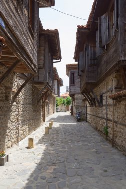 Nessebar, Bulgaristan, Haziran 18, 2016: mimari çözümler Nessebar eski kasaba binalar. yerleşim.