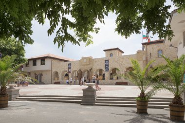 Nessebar, Bulgaristan, Haziran 18, 2016: mimari çözümler Nessebar eski kasaba binalar. yerleşim.