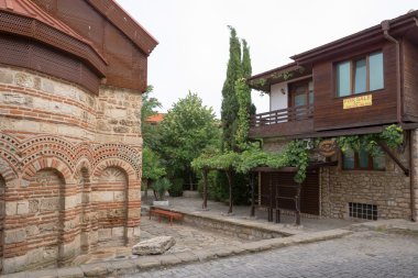 Nessebar, Bulgaristan, Haziran 20, 2016: mimari çözümler Nessebar eski kasaba binalar. yerleşim.