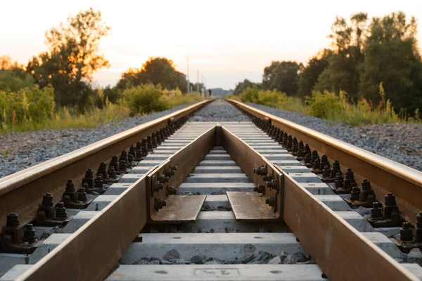 Trilhos Trilhos Trilhos Ferroviários Pôr Sol Dia Verão 2020 — Fotografia de Stock