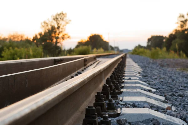 Рейки Шпали Залізнична Колія Заході Літнього Дня 2020 — стокове фото