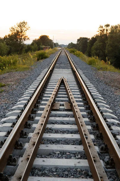 Trilhos Trilhos Trilhos Ferroviários Pôr Sol Dia Verão 2020 — Fotografia de Stock