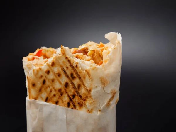 Fast Food Shawarma Velký Černém Pozadí 2020 — Stock fotografie