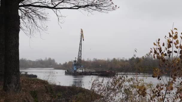 Gomel Belarus Novembre 2020 Grue Pelle Fluviale Travaille Sur Rivière — Video
