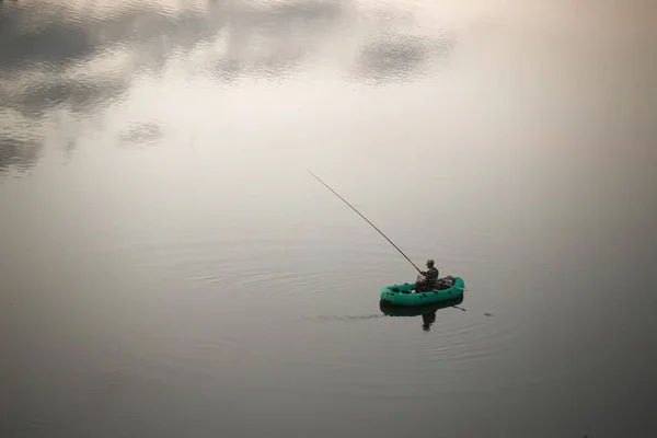 Fisherman Rubber Boat Water 2020 — Stock Photo, Image