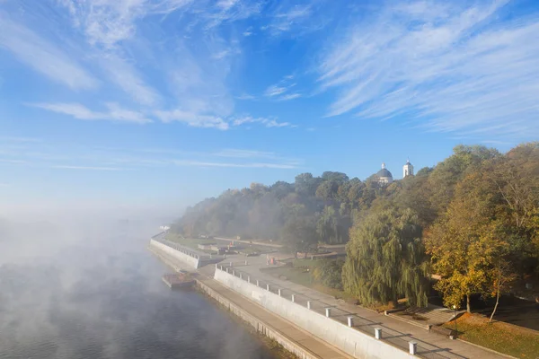 Ochtendmist Rivieroever Van Stad Gomel — Stockfoto