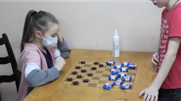 Gomel Belarus December 2020 Festive New Year Checkers Tournament Children — Stock Video