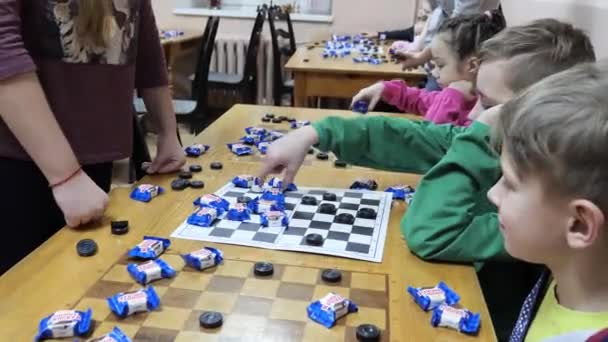 Gomel Belarus December 2020 Festive New Year Checkers Tournament Children — Stock videók