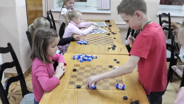 Gomel Belarus December 2020 Festive New Year Checkers Tournament Children — 图库视频影像