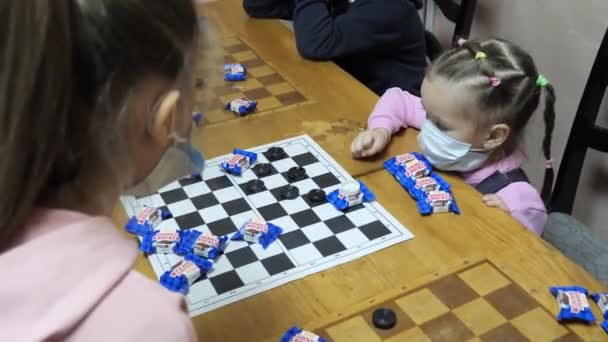 Gomel Belarus December 2020 Festive New Year Checkers Tournament Children — Stock videók