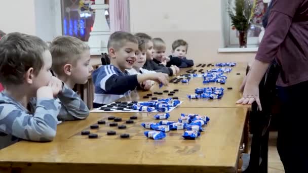 Gomel Belarus December 2020 Festive New Year Checkers Tournament Children — Vídeo de stock