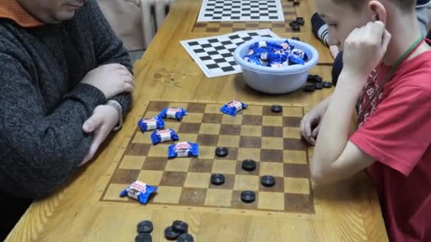 Gomel Belarus December 2020 Festive New Year Checkers Tournament Children — Video Stock