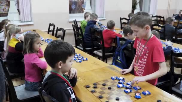 Gomel Belarus December 2020 Festive New Year Checkers Tournament Children — Vídeo de Stock