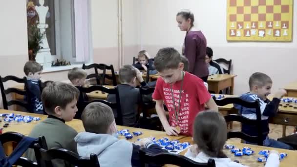 Gomel Belarus December 2020 Festive New Year Checkers Tournament Children — Stock videók