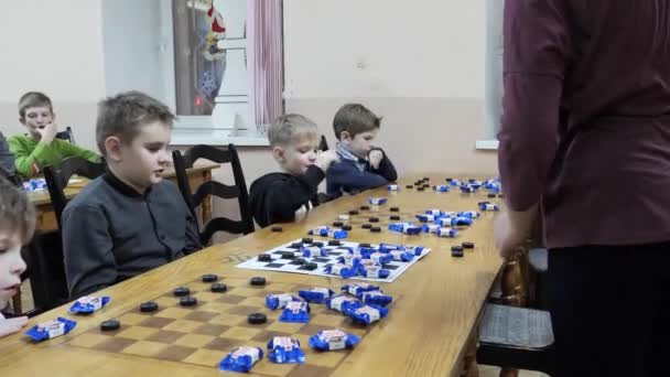 Gomel Belarus December 2020 Festive New Year Checkers Tournament Children — ストック動画