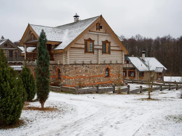 Weißrussisches Hinterland Altes Ethnisches Dorf Elemente Von Holzhütten 2020 — Stockfoto