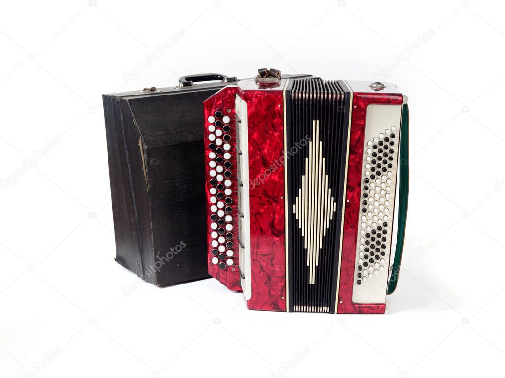 muses instrument button accordion 3 row red on a white background 2021