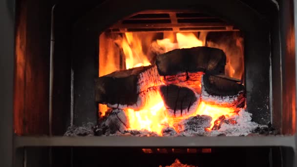 Leña Ardiendo Chimenea Del Horno Llama Roja — Vídeos de Stock