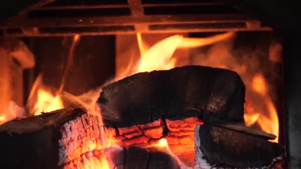 Leña Ardiendo Chimenea Del Horno Llama Roja — Vídeos de Stock