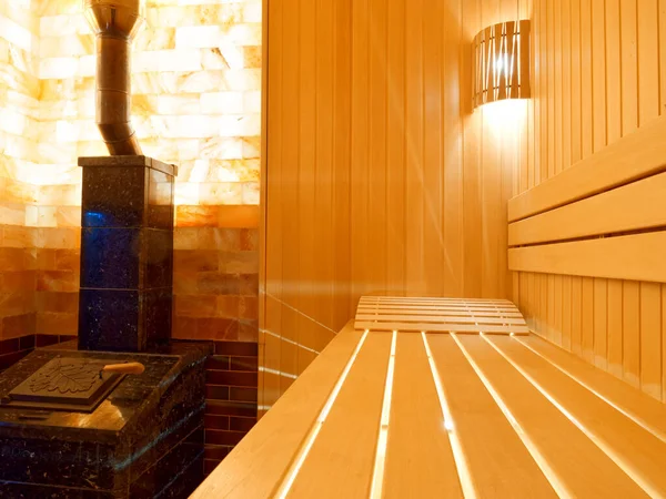 Sauna Madera Sauna Interior Leña Con Iluminación Led 2021 — Foto de Stock
