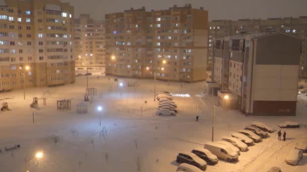 Inverno Sacco Neve Nel Cortile Coperto Strade Auto — Video Stock