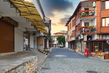 NESSEBAR, BULGARIA, 20 HAZİRAN 2016: Mimari çözümler Nessebar eski kasaba binaları yerleşim bölgesi