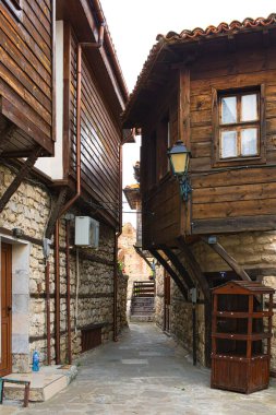 NESSEBAR, BULGARIA, 20 HAZİRAN 2016: Mimari çözümler Nessebar eski kasaba binaları yerleşim bölgesi