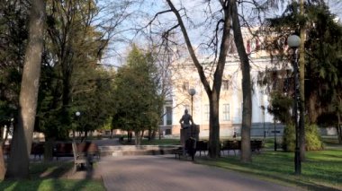 GOMEL, BELARUS - APRIL 19, 2021: green park in spring in Gomel 2021