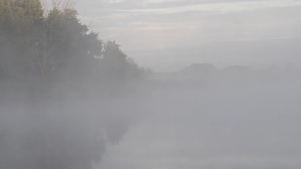 Nevoeiro Manhã Espalha Sobre Água Lisa Rio — Vídeo de Stock