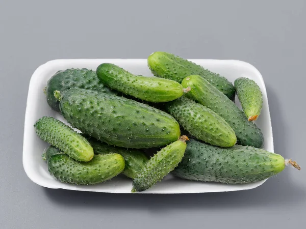 Productos Agrícolas Verde Pepino Espinoso Sobre Fondo Gris 2021 —  Fotos de Stock