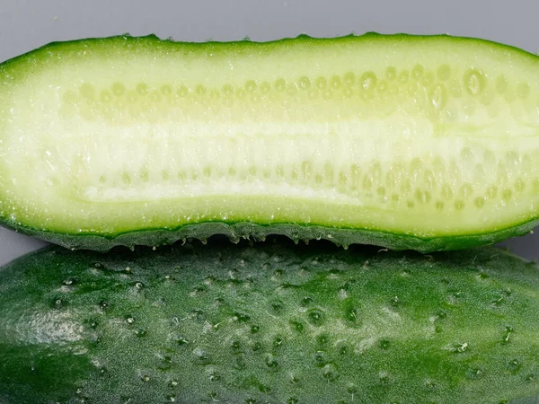 Agricultural Products Green Prickly Cucumber Gray Background 2021 — Stock Photo, Image