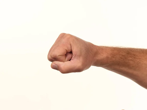 白い背景の男の手拳パンチ2021 — ストック写真