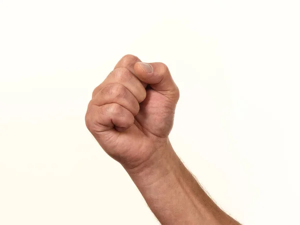 Man Hand Näve Punch Vit Bakgrund 2021 — Stockfoto