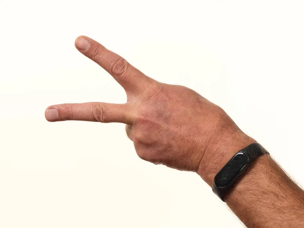 男性の手のジェスチャー数は白い背景に2021年 — ストック写真