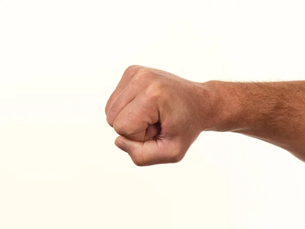 Man Hand Näve Punch Vit Bakgrund 2021 — Stockfoto