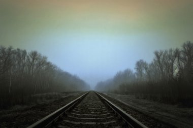 kırsal kesimde sisli sonbahar sabahı sırasında tren yolu