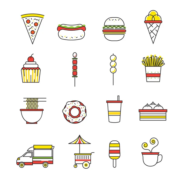 Línea de comida rápida con set de iconos de color — Archivo Imágenes Vectoriales