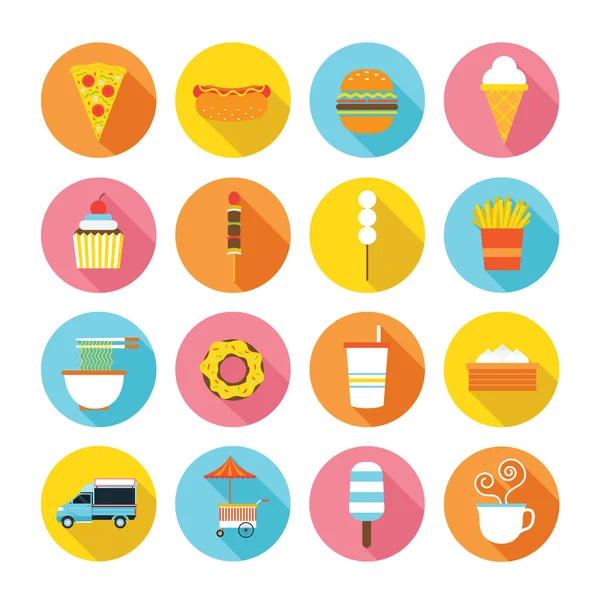 Conjunto de iconos planos de comida rápida — Vector de stock