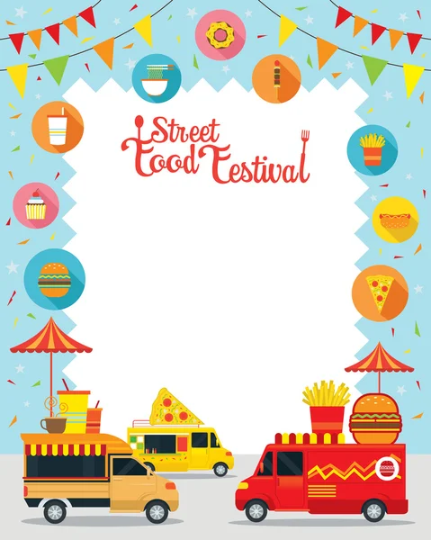 Food Truck, Street Food Festival Poster, Frame - Stok Vektor