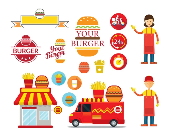 Burger Dükkanı grafik öğeleri — Stok Vektör