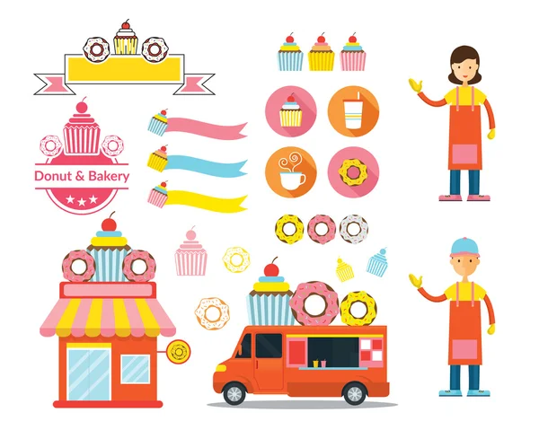 Tienda de Donuts y Panadería Elementos Gráficos — Vector de stock