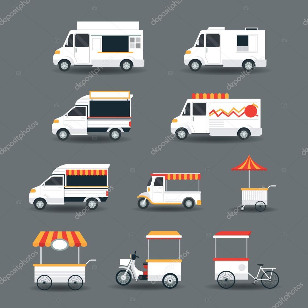 Food Vehicles, Truck, Van, Pushcart, White Body Set