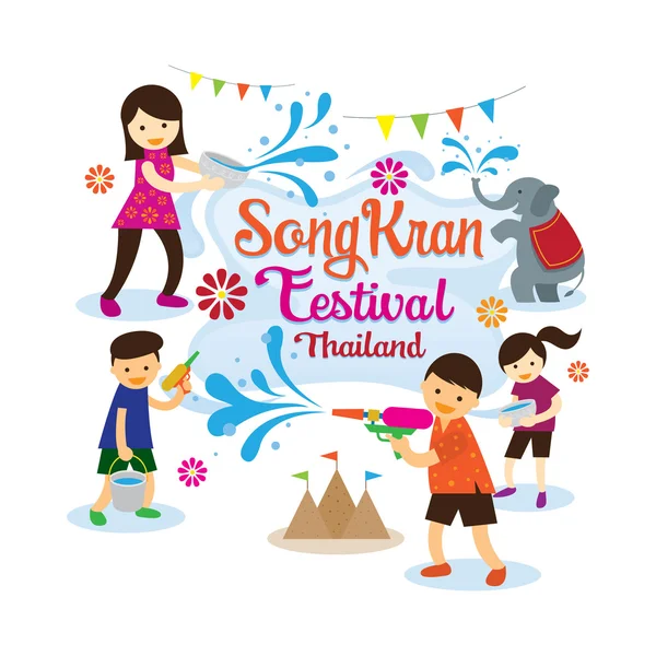 Songkran Festival, Kids spelen van Water — Stockvector