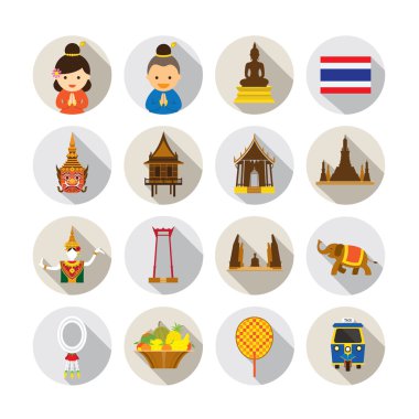 Tayland düz Icons Set