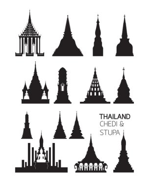 Tayland Budist pagodadan nesneleri, siluet Set