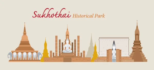 Sukhothai, Parque Histórico, Tailandia — Vector de stock