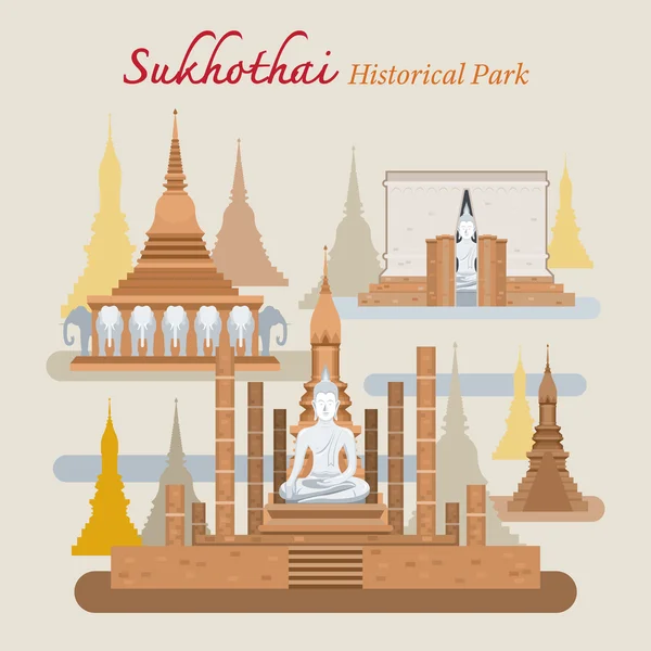 Sukhothai, Parque Histórico, Tailândia —  Vetores de Stock